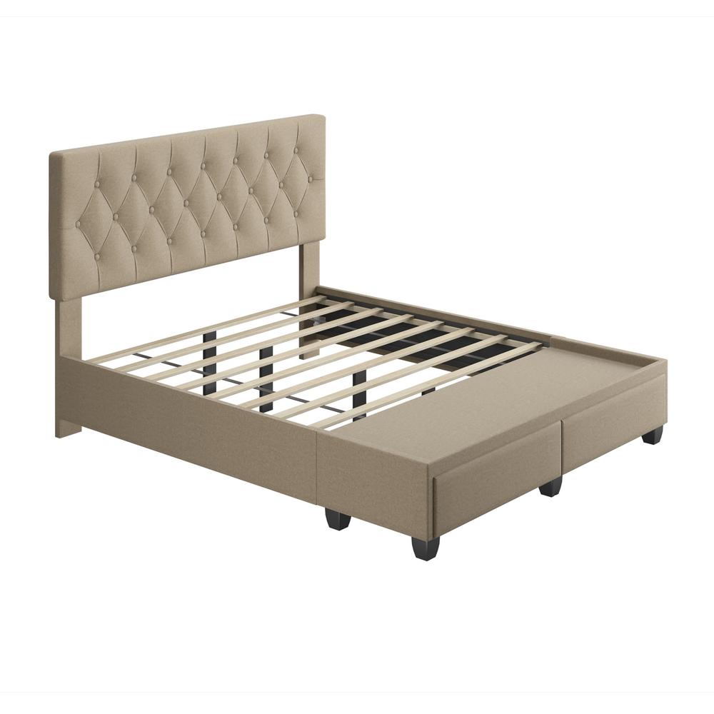 Rest Rite Everleigh Creme With Storage Drawers Upholstered Queen Platform Bed Frame Slwh922qn The Home Depot