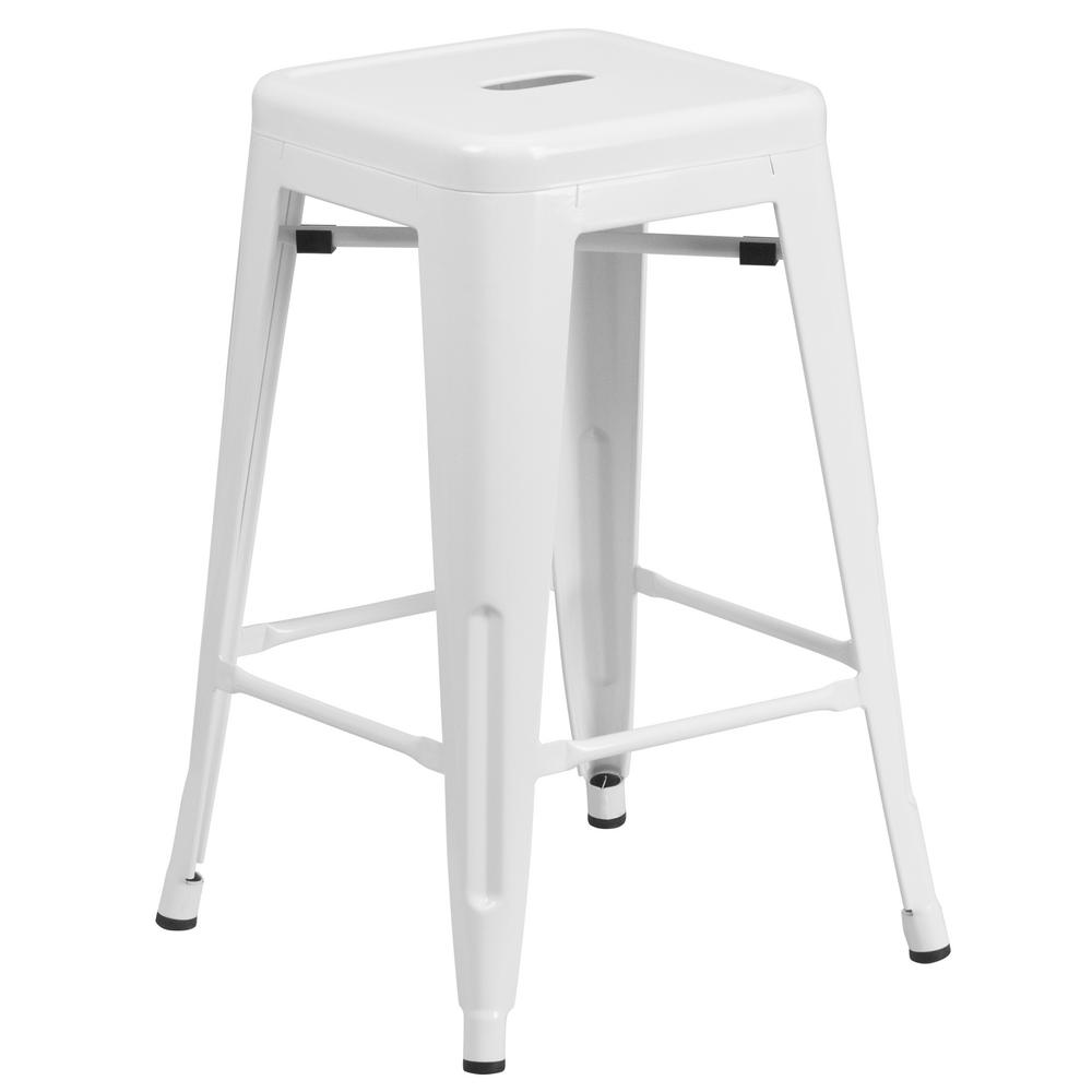 Flash Furniture 24 In White Bar Stool Ch3132024wh The Home Depot Flash Furniture 24 In White Bar Stool