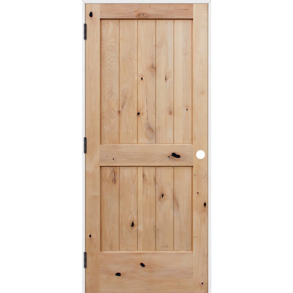 24 In X 80 In Rustic Unfinished 2 Panel V Groove Solid Core Wood Single Prehung Interior Door With Prime Jamb