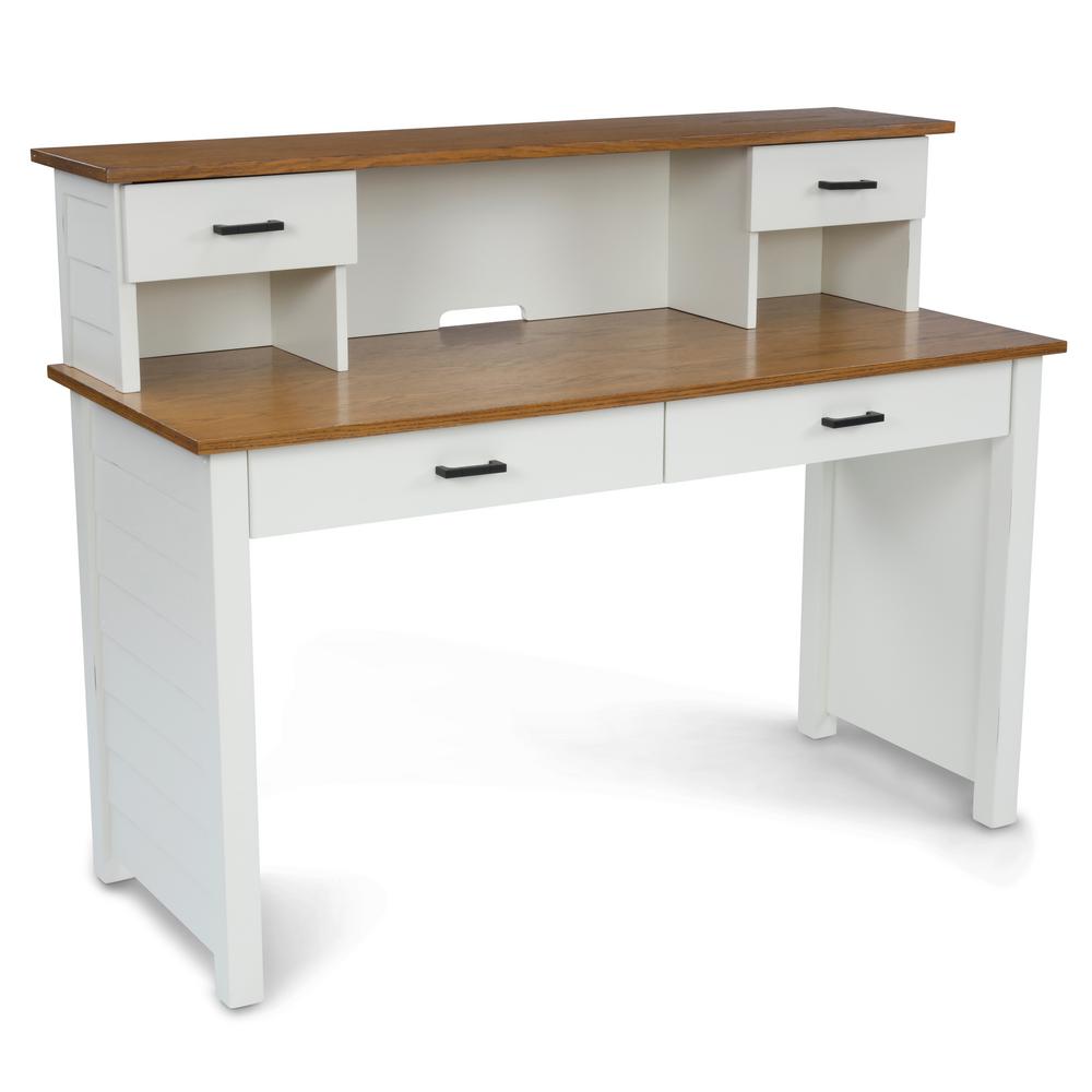 Homestyles Portsmouth 54 In W White And Oak Wood 5 Drawer Writing Desk And Hutch With Mobile File Cabinet 5186 1523 The Home Depot