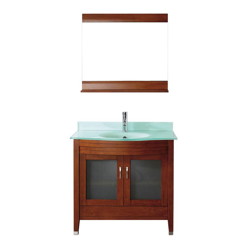 Studio Bathe Alba 36 In Vanity Classic Cherry With Glass Top And Mirror
