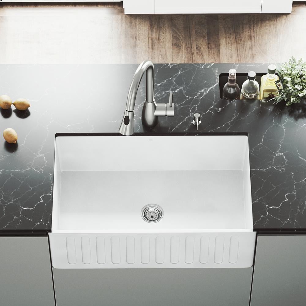Details About Vigo Single Bowl Kitchen Sink 30 0 Hole A Front Farmhouse W Steel Faucet