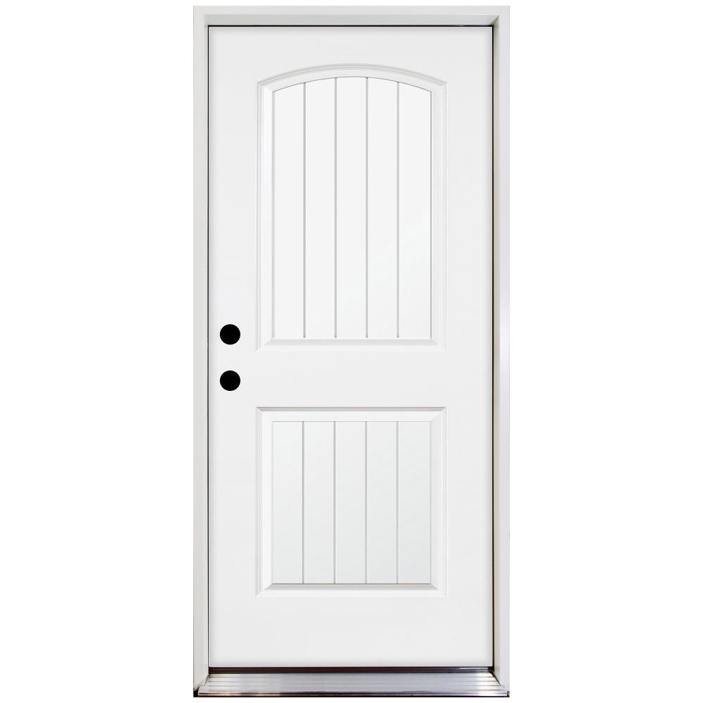 Steves Sons 36 In X 80 In Premium 2 Panel Plank Primed White Steel Prehung Front Door W 36 In Right Hand Inswing And 6 In Wall