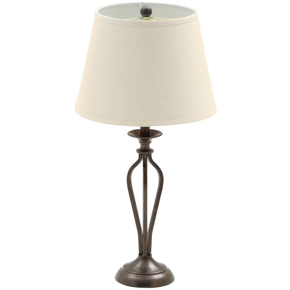 Hampton Bay Rhodes 28 In Bronze Table Lamp With Natural Linen Shade