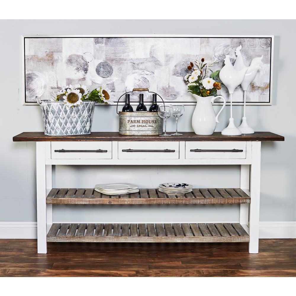 Uma Enterprise Entryway Tables Furniture The Home Depot Stained Dark Brown 3 Drawer Table With Slatted Shelves