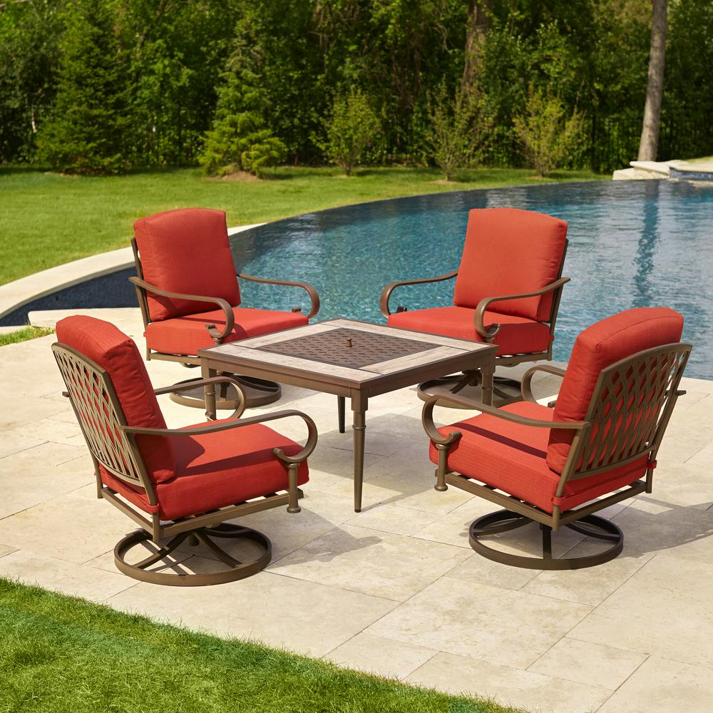 Hampton Bay Oak Cliff 5 Piece Metal Patio Fire Pit Conversation Set With Chili Cushions 176 411 5fp V2 The Home Depot - Patio Furniture With Fire Pit Home Depot Hampton Bay Oak Cliff 5 Piece Metal Patio Fire Pit Conversation Set With Chili Cushions 176 411 5fp V2 The Home Depot - Patio Furniture With Fire Pit Home Depot