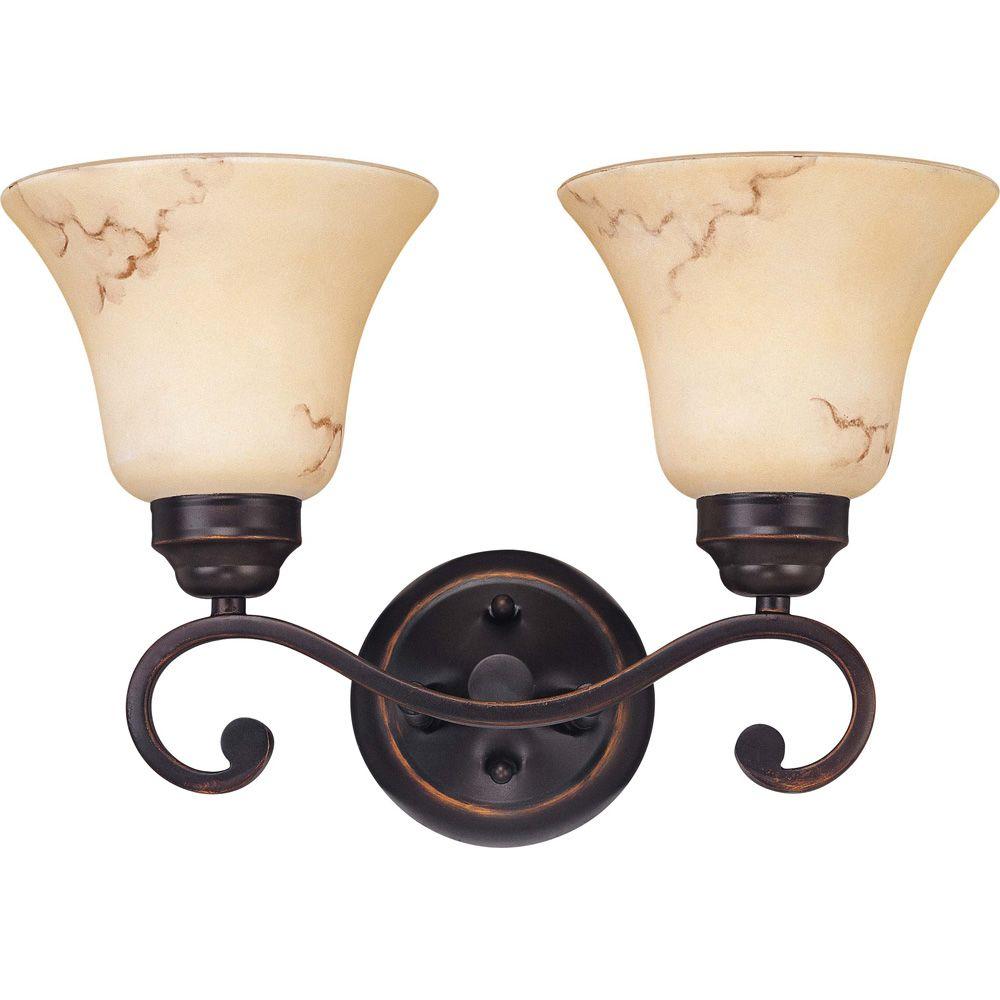 Glomar Vala 2Light Copper Espresso Bath Vanity Light with Honey Marble GlassHD1413 The Home