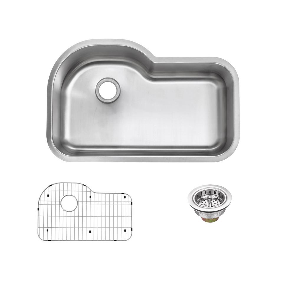 Glacier Bay Undermount 18Gauge Stainless Steel 32 in. Euro Style Single Bowl Kitchen Sink with