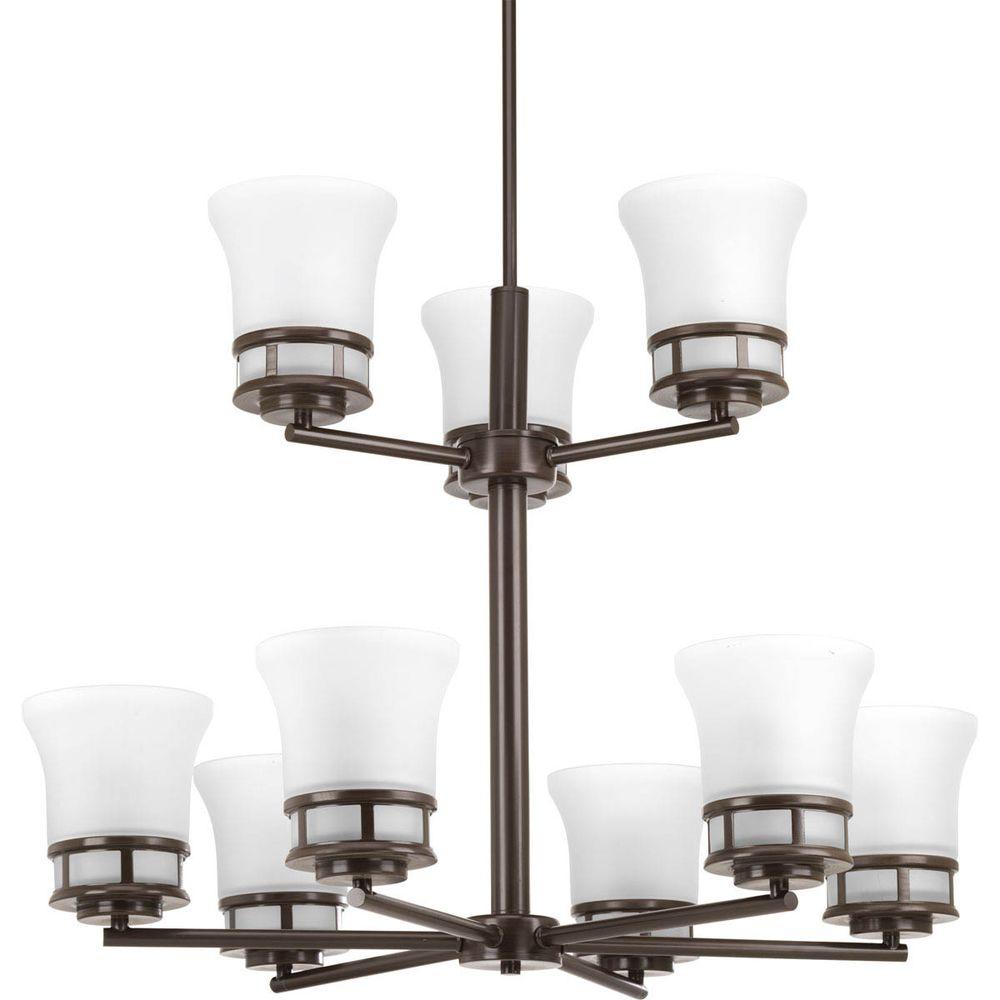 Progress Lighting Cascadia Collection 9 Light Antique Bronze Progress Lighting Cascadia Collection 9 Light Antique Bronze Chandelier With Etched Glass