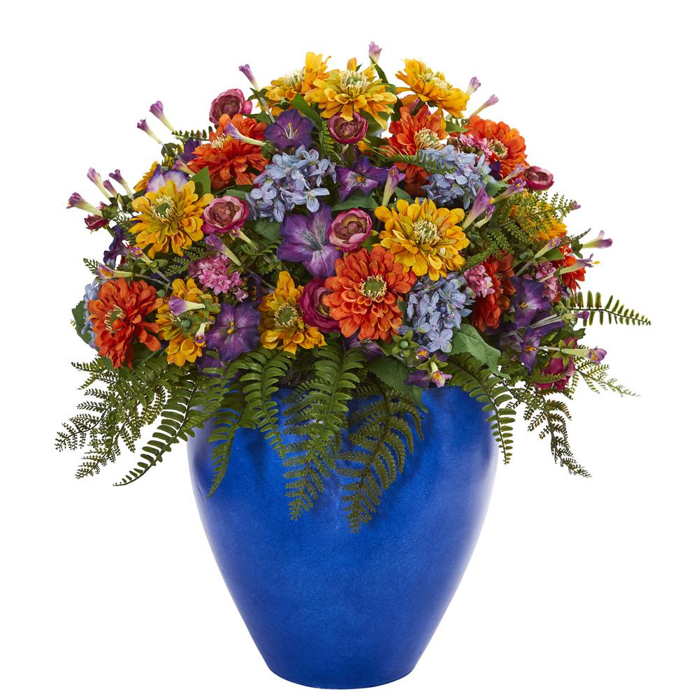 Artificial Flowers Plants The Home Depot Indoor Giant Mixed Fl Artificial Arrangement In Blue Vase