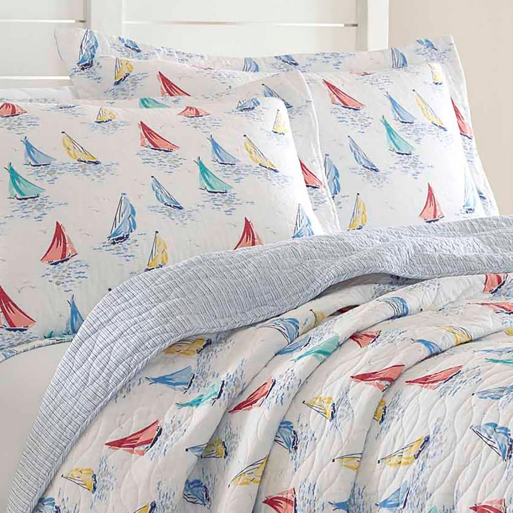 Laura Ashley Ahoy 3 Piece Bright Blue King Quilt Set 222270 The