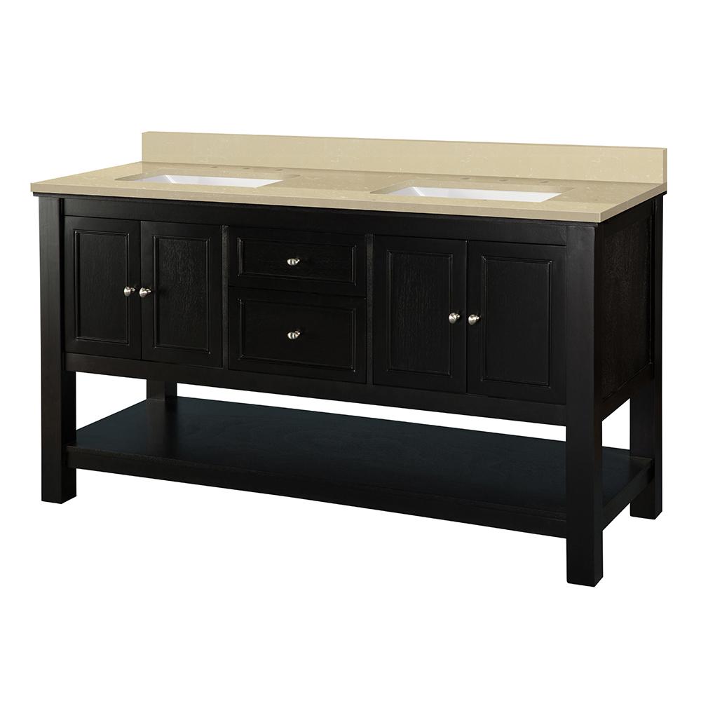 Home Decorators Collection Gazette 61 in. W x 22 in. D Vanity in Espresso with Engineered Marble Vanity Top in Crema Limestone with White Sink was $1299.0 now $909.3 (30.0% off)