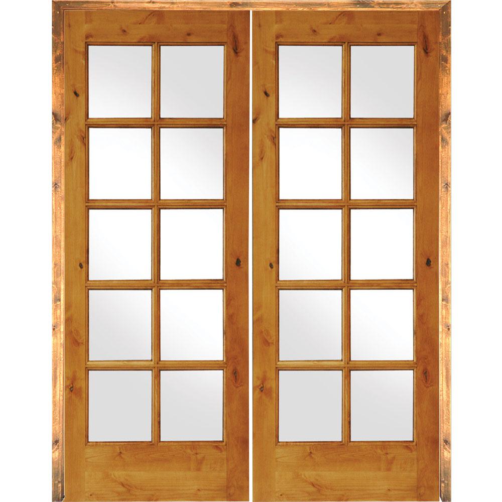 56 In X 80 In Rustic Knotty Alder 10 Lite Both Active Solid Core Wood Double Prehung Interior Door