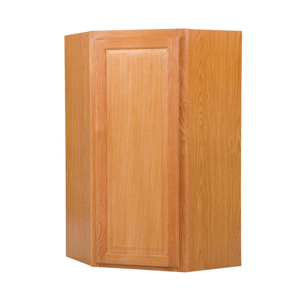 Hampton Bay Hampton Assembled 24x42x12 In Diagonal Corner Wall Kitchen Cabinet In Medium Oak Kwd2442 Mo The Home Depot