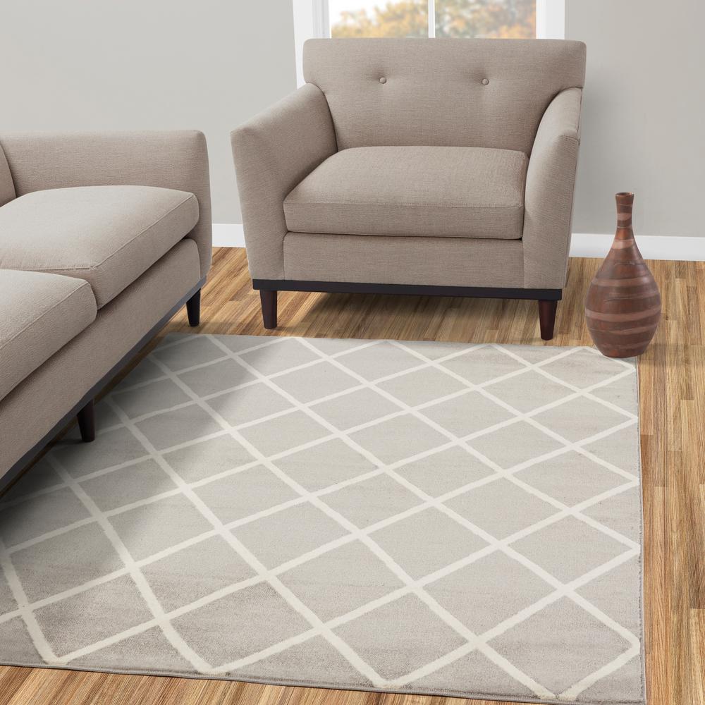 Diagona Designs Jasmin Collection Gray And Ivory 8 Ft X 10 Moroccan Trellis Design Area Rug