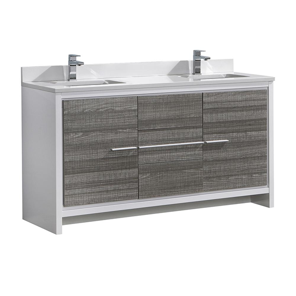 Fresca Allier Rio 60 In Modern Bathroom Vanity In Ash Gray With Double Ceramic Vanity Top In White Fcb8119ha Cwh U The Home Depot