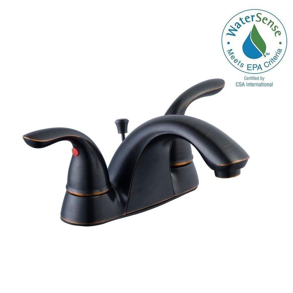 Glacier Bay Builders 4 in. Centerset 2-Handle Bathroom Faucet in Bronze ...