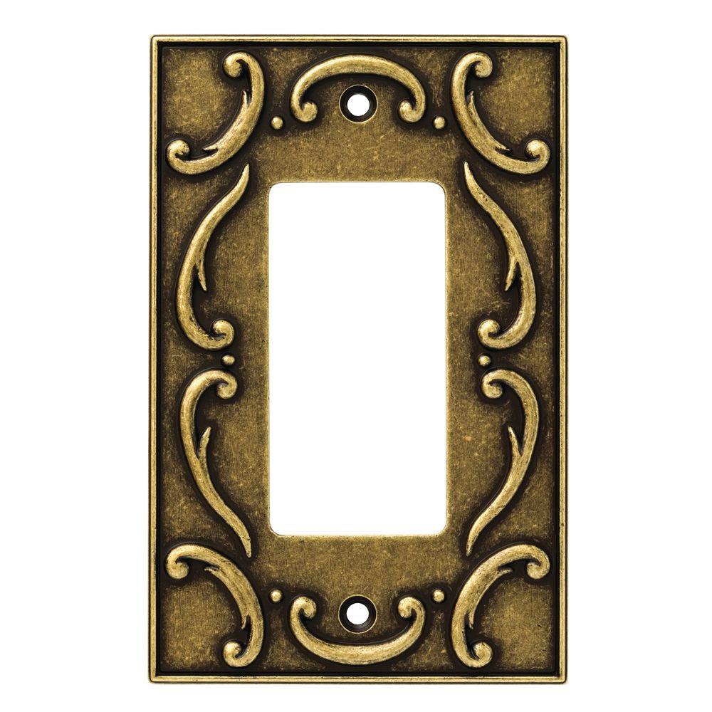 Liberty French Lace Decorative Single Rocker Switch Plate, Burnished