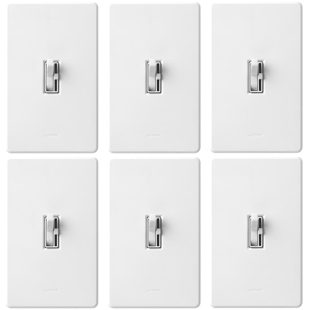 Lutron Toggler Led Dimmer Switch For Dimmable Led Halogen Incandescent Bulbs Single Pole 3 Way W Wallplate White 6 Pack Tgcl 6pkr Whw The Home Depot