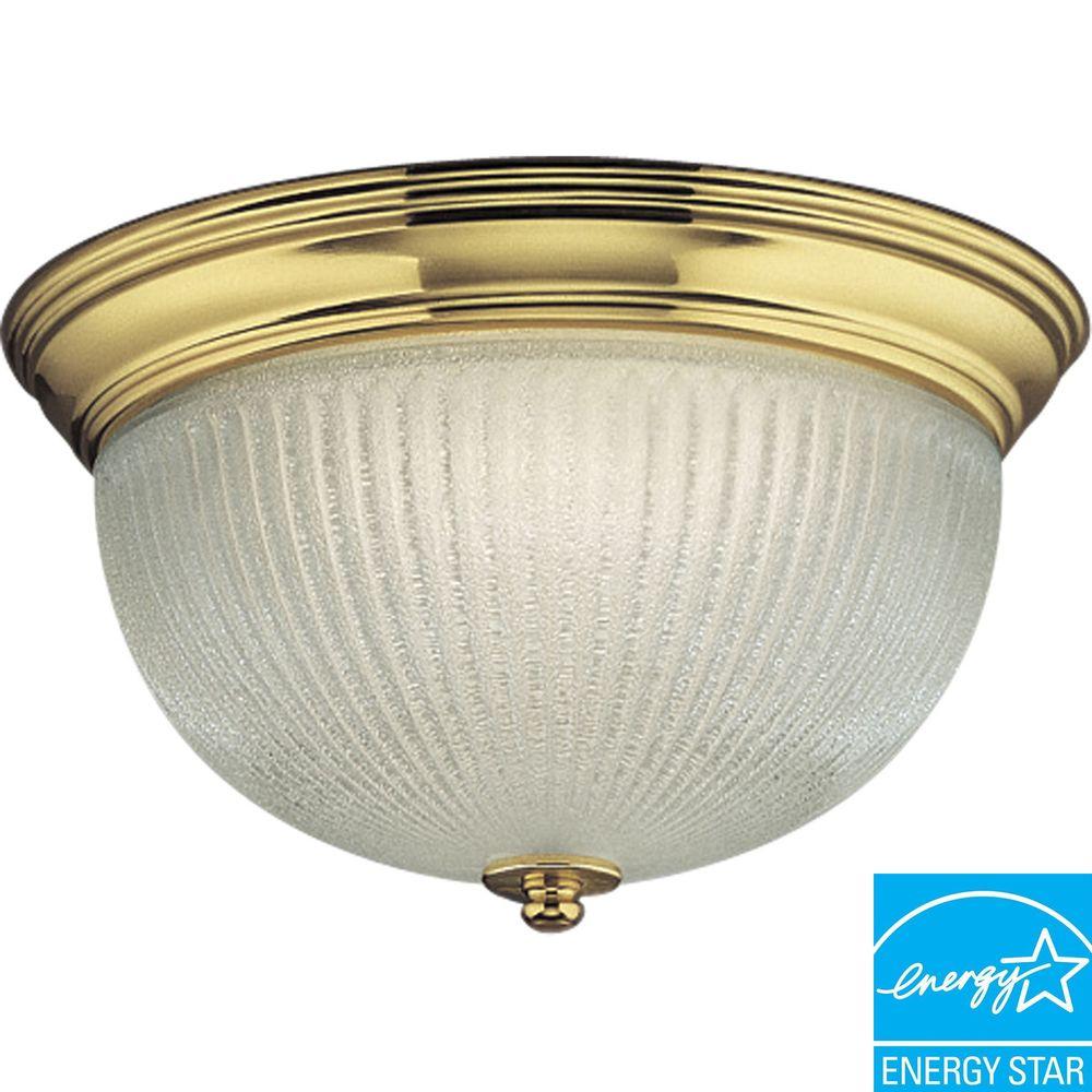 Progress Lighting 2 Light Polished Brass Flushmount With Clear Progress Lighting 2 Light Polished Brass Flushmount With Clear Ribbed Glass
