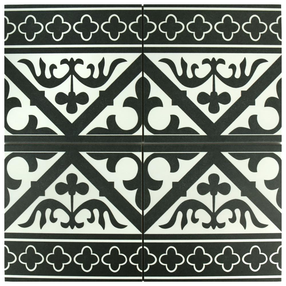 Merola Tile Majestic Orleans Cenefa Black Encaustic 9 3 4 In X 9 3 4 In Porcelain Floor And Wall Border Tile Fcdmocbk The Home Depot