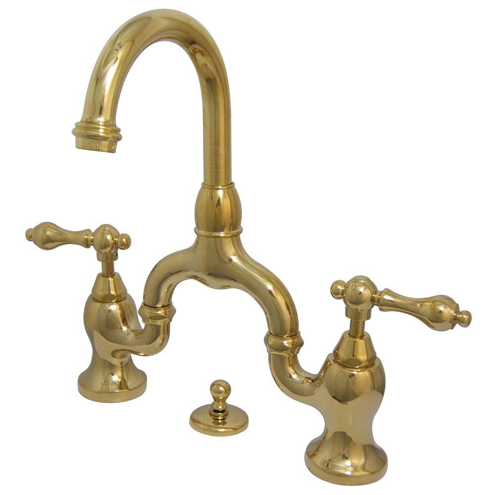 Kingston Brass 8 In Widespread 2 Handle High Arc Bridge Bathroom Faucet In Polished Brass