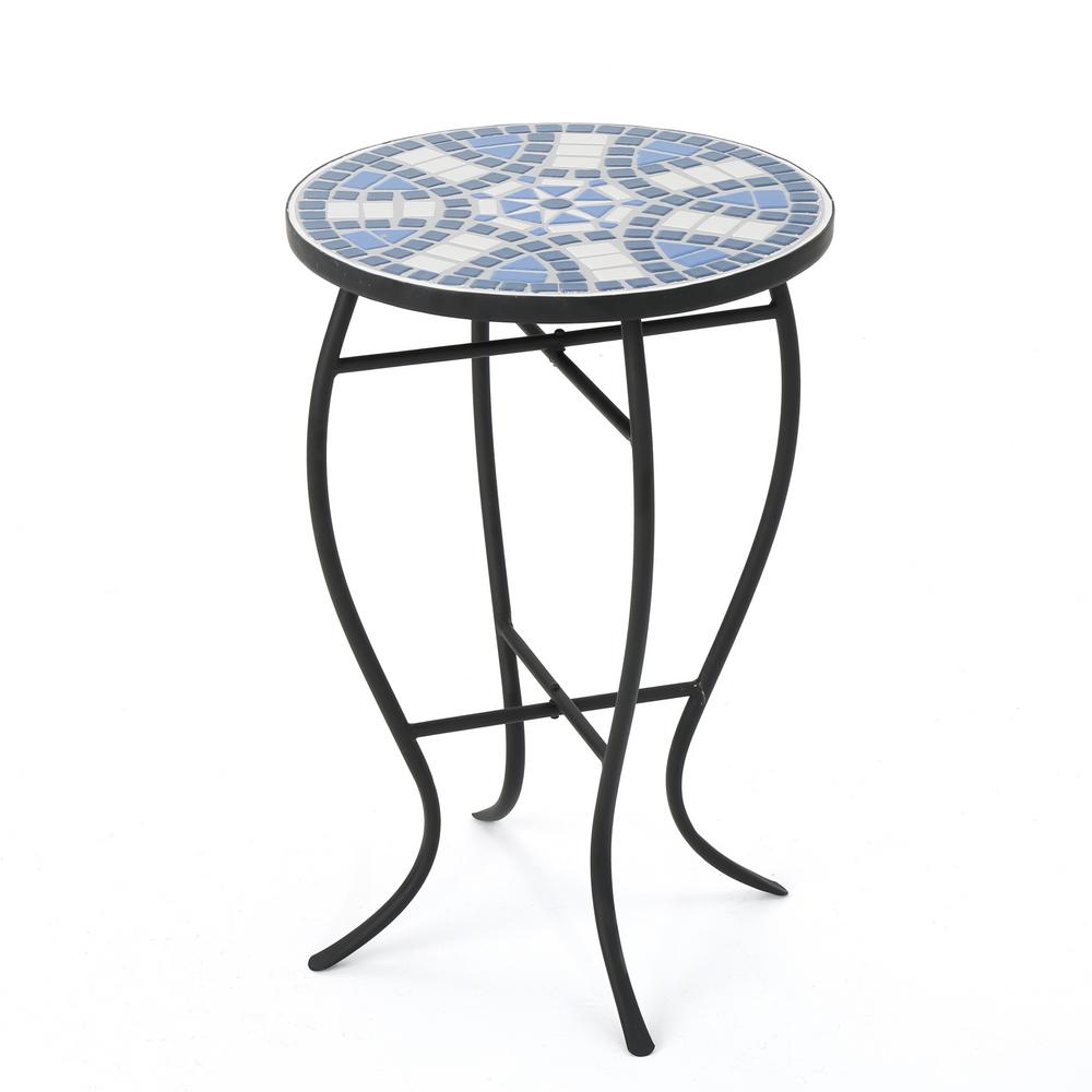 Noble House Round Metal and Stone Outdoor Side Table ...