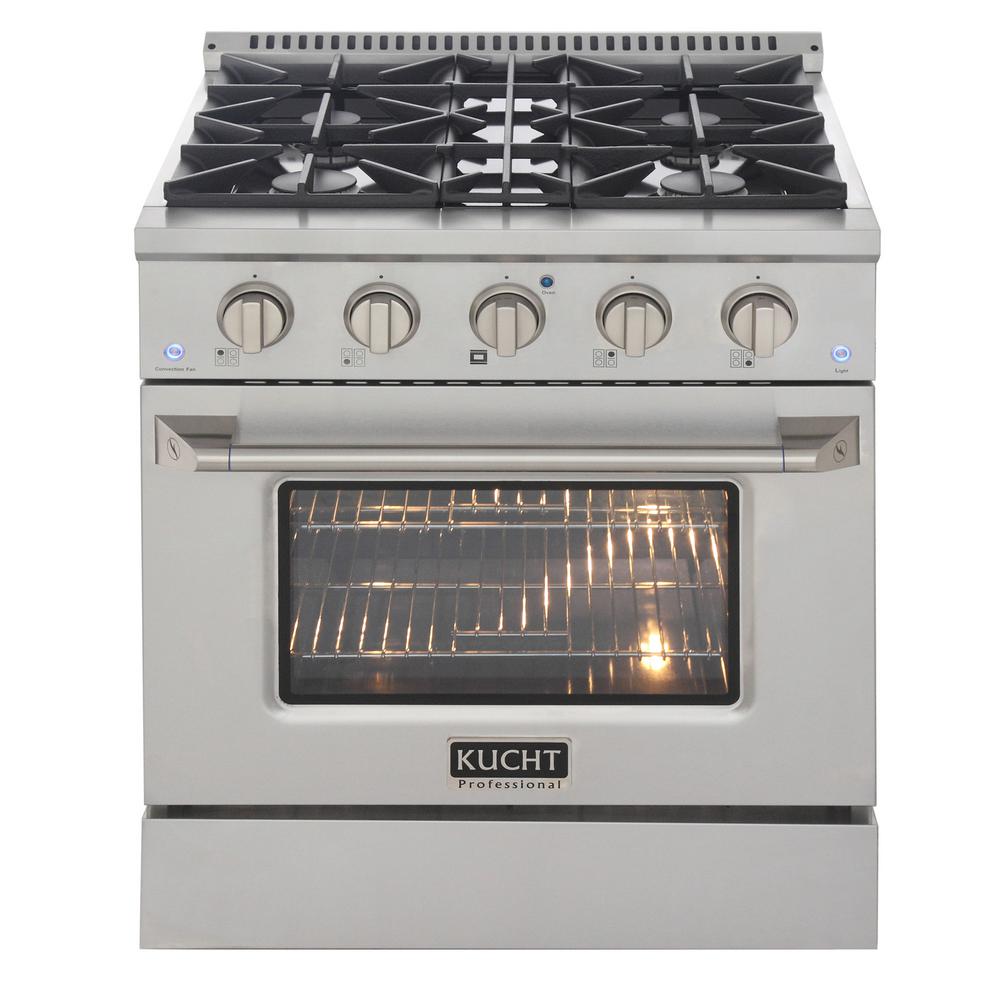 Kucht Pro Style 30 In 42 Cu Ft Propane Gas Range With Sealed Burners And Convection Oven With Silver Oven Door Kng301 Lp S The Home Depot