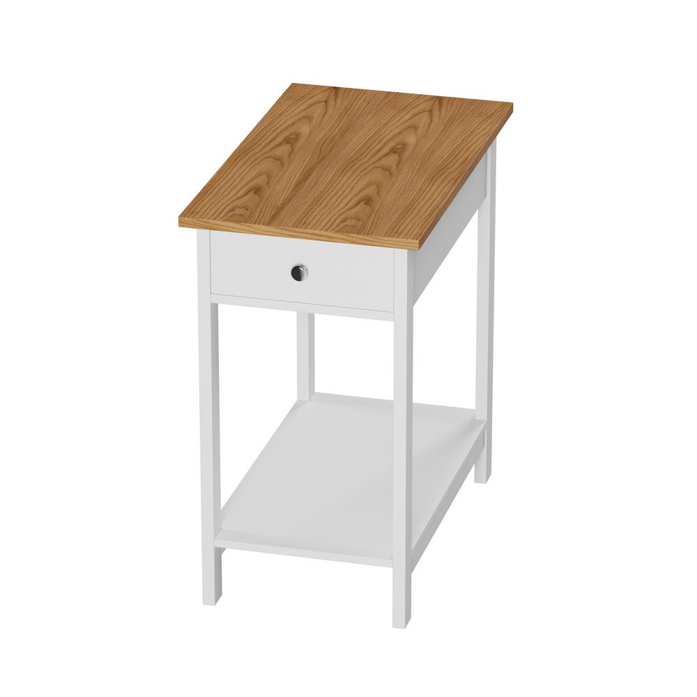 Lavish Home White & Oak Narrow End Table with Drawer HW0200316 