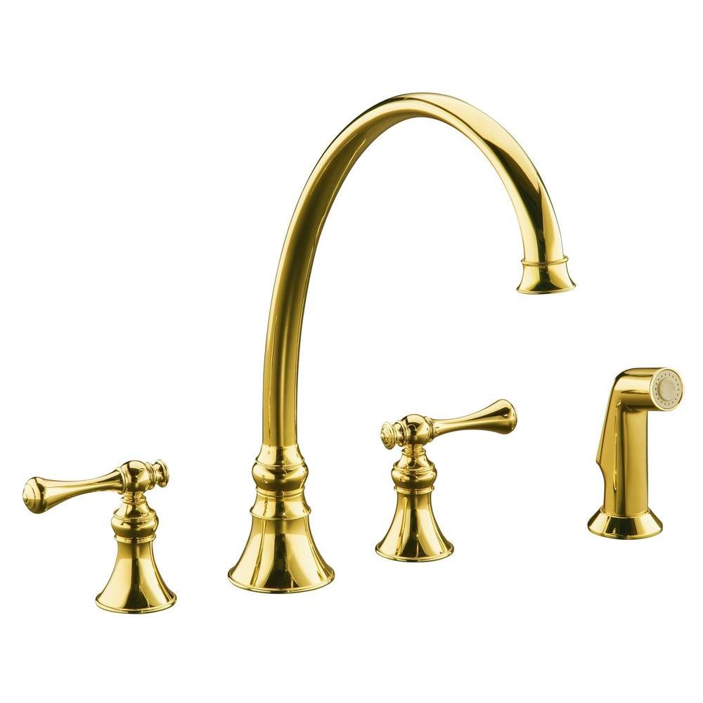 Kohler Revival 2 Handle Standard Kitchen Faucet In Vibrant Polished Brass