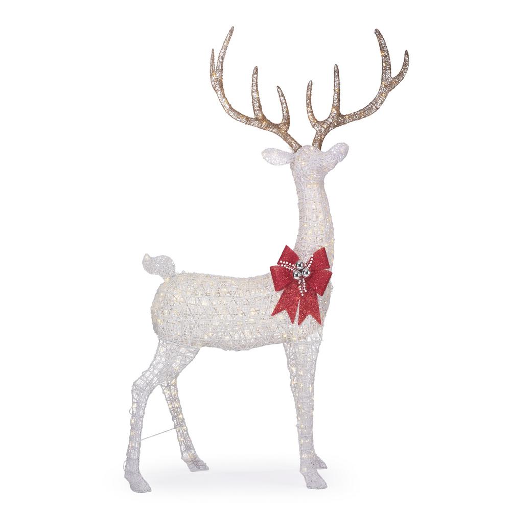 8.5 ft Polar Wishes Gianted-Size White LED Deer with Bow