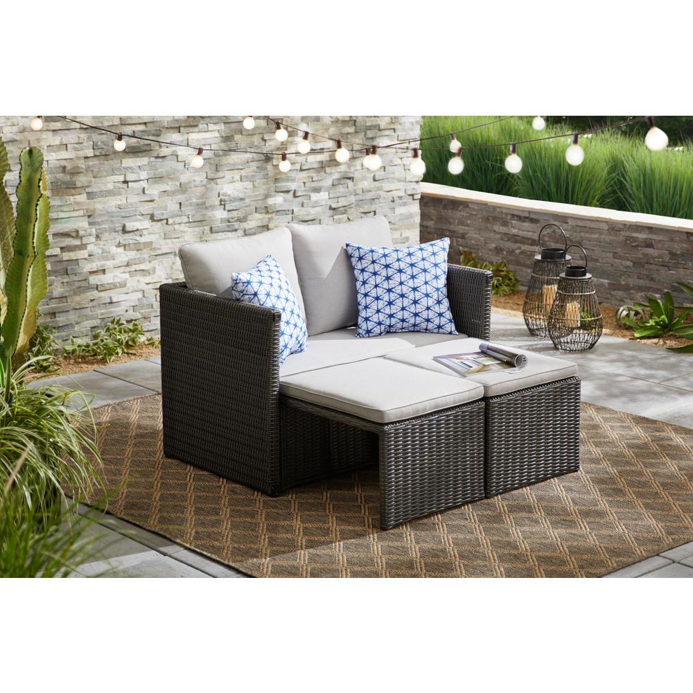 Hampton Bay Almond Hill 4 Piece Metal Convertible Seating Dining Set With Gray Cushions 525 0023 000 The Home Depot