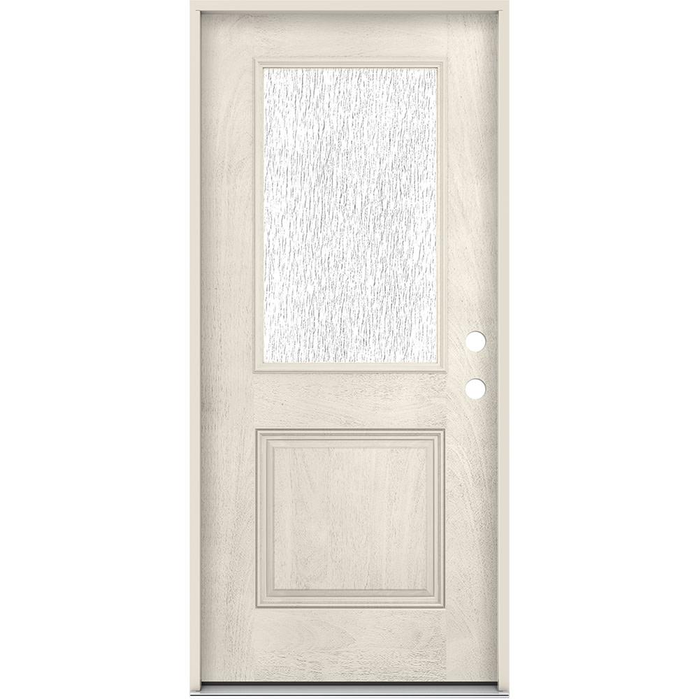 JELD-WEN 36 In. X 80 In. Left-Hand Inswing 1/2 Lite Rain Glass Primed ...