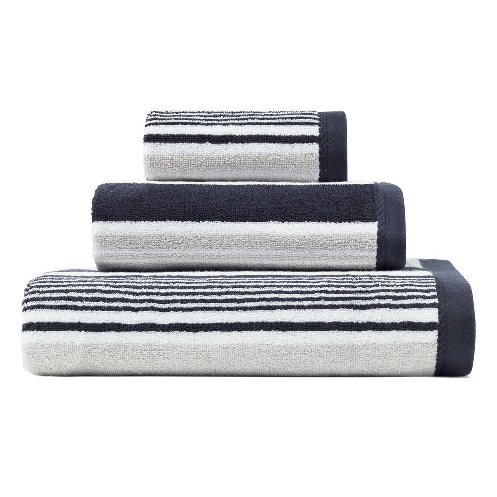 Nautica Agonda Stripe Navy 3 Piece Terry Cotton Bath Towel Set   Navy Nautica Towels Ushsac1119975 64 600 