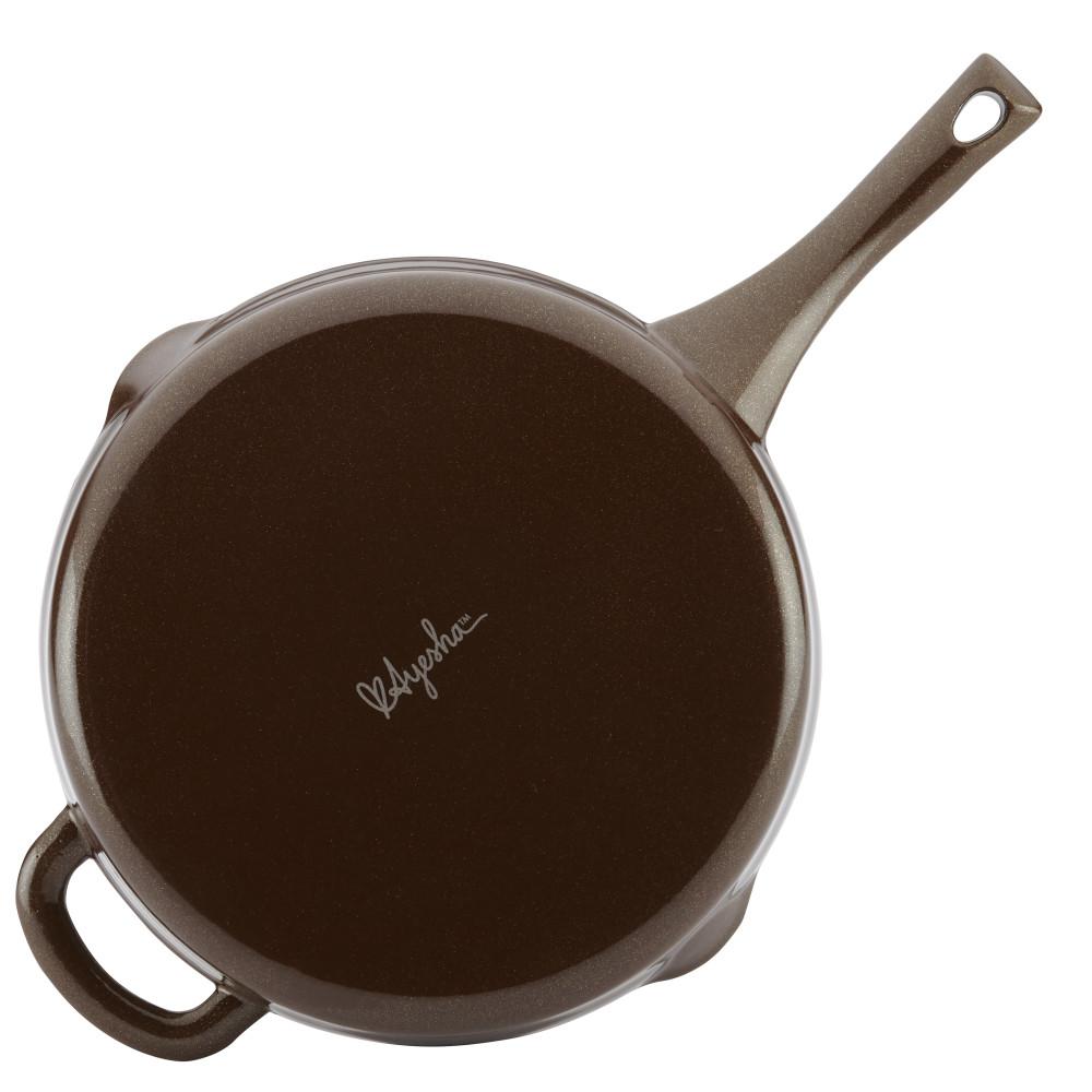Ayesha Curry 12 in. Cast Iron Enamel Skillet with Pour Spouts in Brown