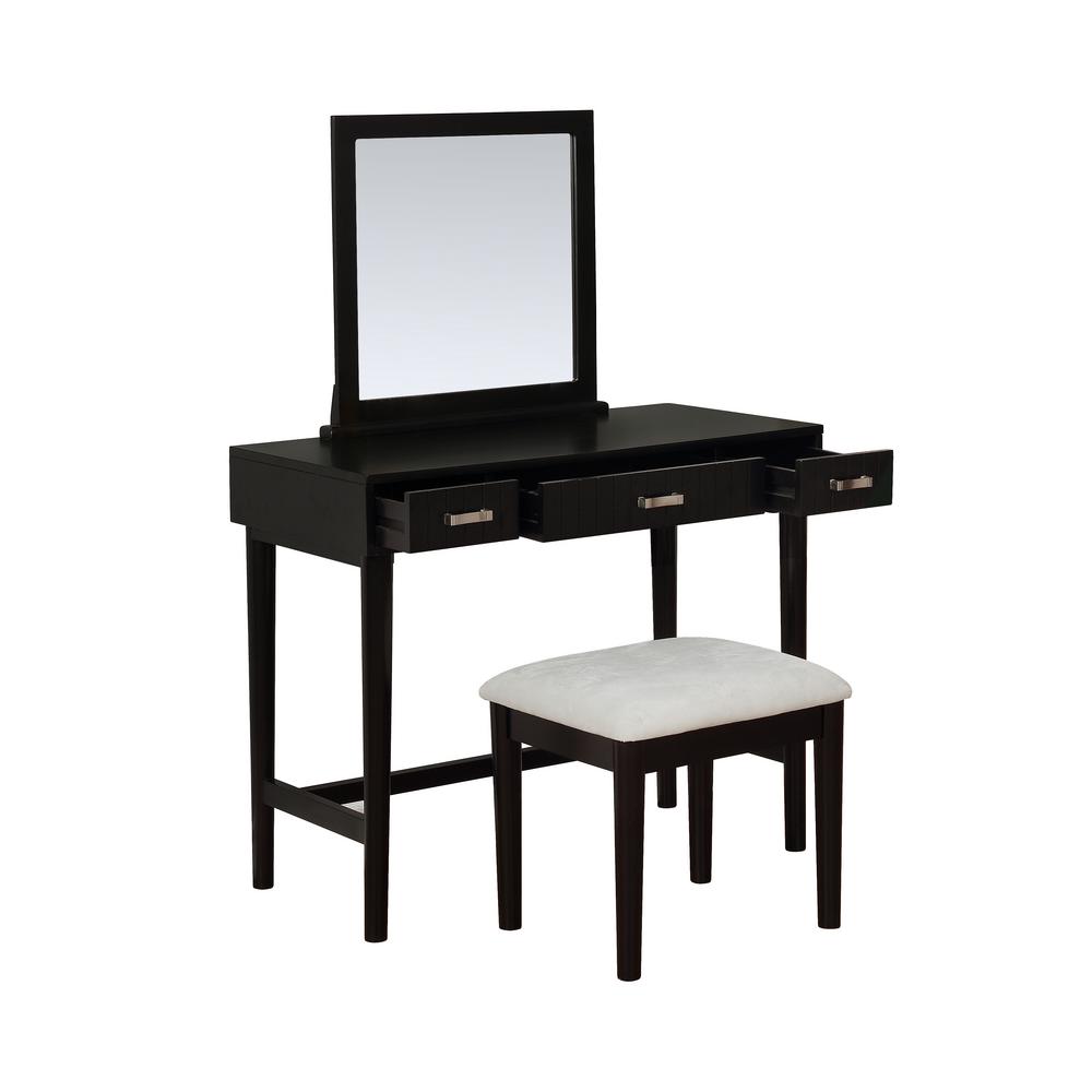 Linon Home Decor Garbo 2 Piece Wooden Black Vanity Set Thd02025