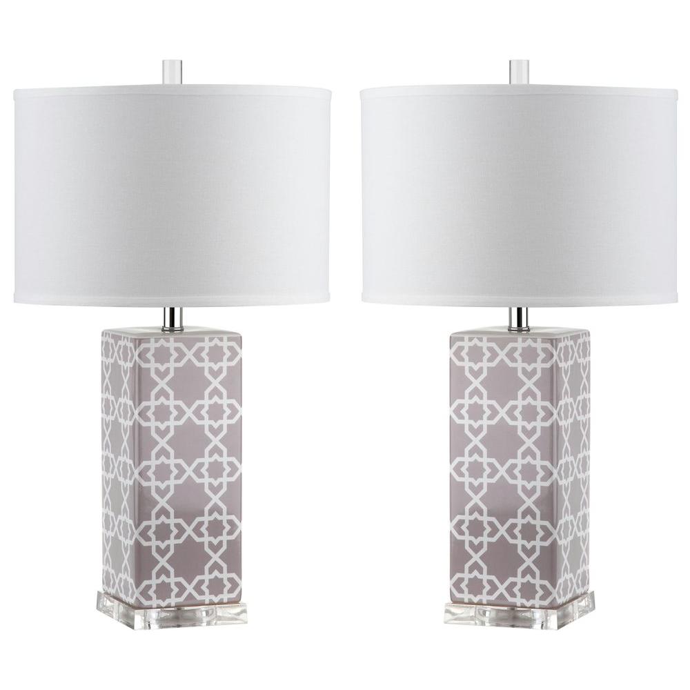 white and grey bedside lamps