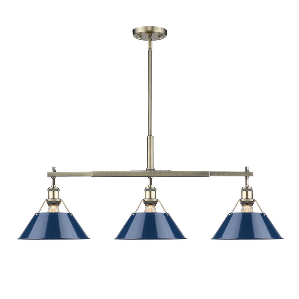 Golden Lighting Orwell AB 3Light Aged Brass Pendant with Navy Blue