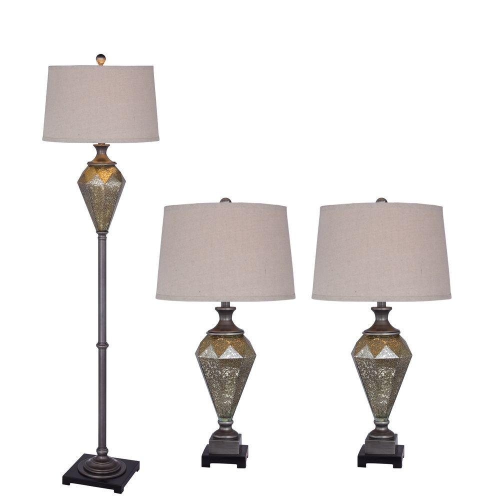 Fangio Lighting Black Metal And Silver Mercury Glass Lamp Set 3 Fangio Lighting Black Metal And Silver Mercury Glass Lamp Set 3 Piece