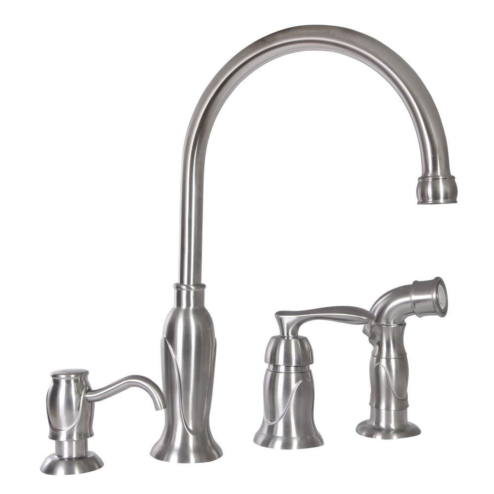 Design House 525808 Madison Kitchen Faucet with Sprayer and Soap Dispenser, Satin Nickel