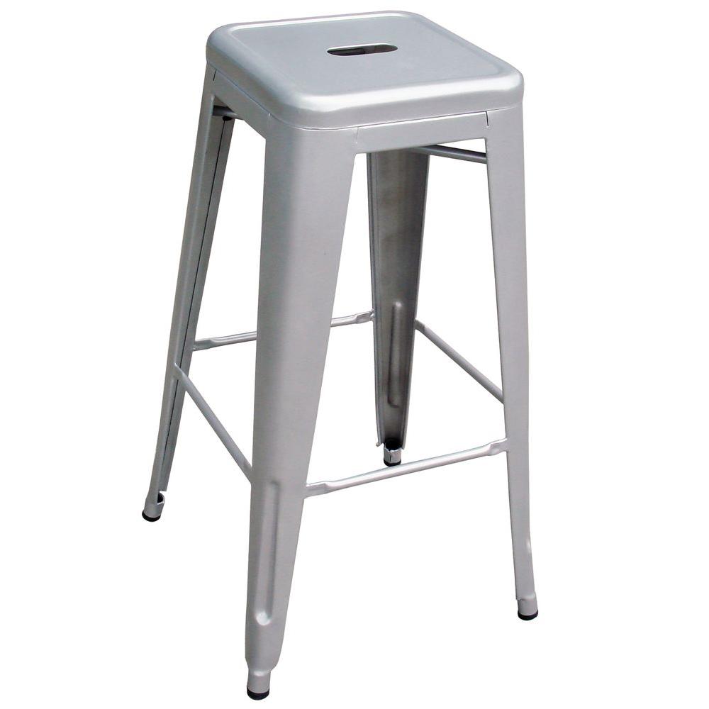 Amerihome Loft Style 30 In Stackable Metal Bar Stool Silver Set Stackable Metal Bar Stool In Silver Set Of 4