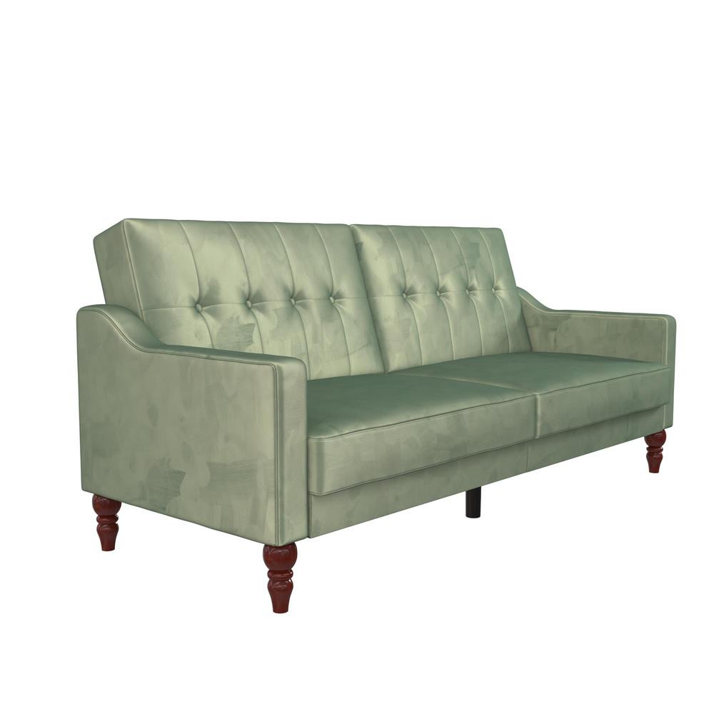 Novogratz Beatrice Light Teal Velvet Coil Futon, Convertible Sofa