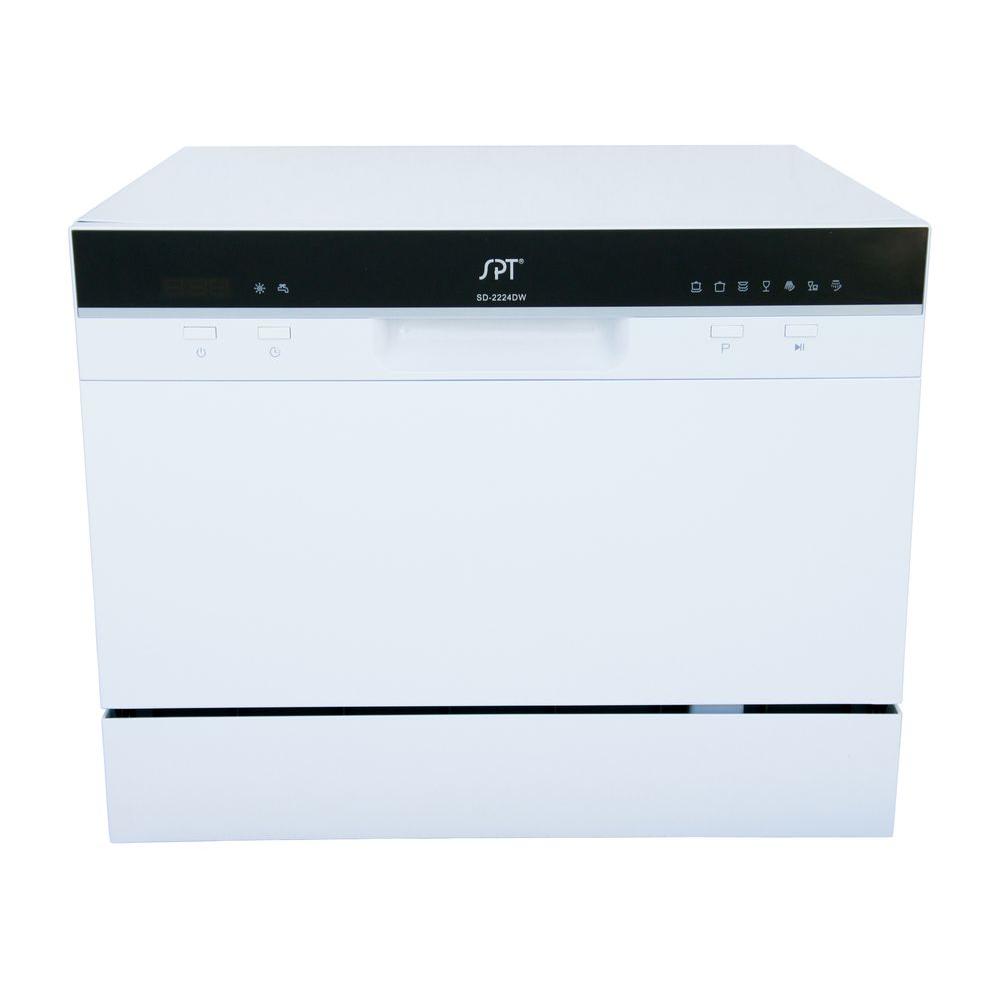 Spt Countertop Dishwasher In White With Delay Start And 6 Place Spt Countertop Dishwasher In White With Delay Start And 6 Place Settings Capacity Sd 2224dw The Home Depot