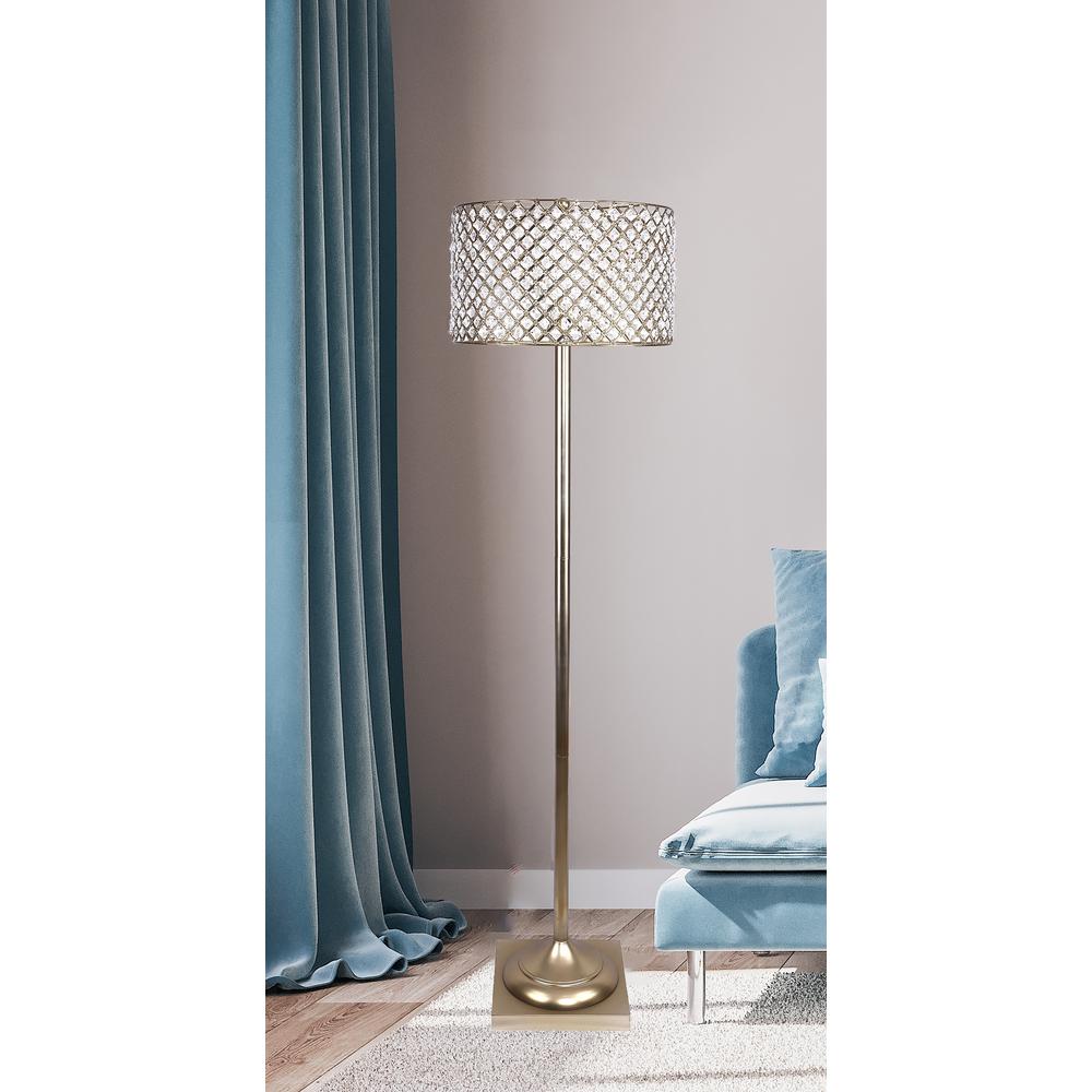 Grandview Gallery 62 In Gold Plated Metal Floor Lamp With Pedestaled Square Base And Crystal Bling Shade Sf90190a The Home Depot