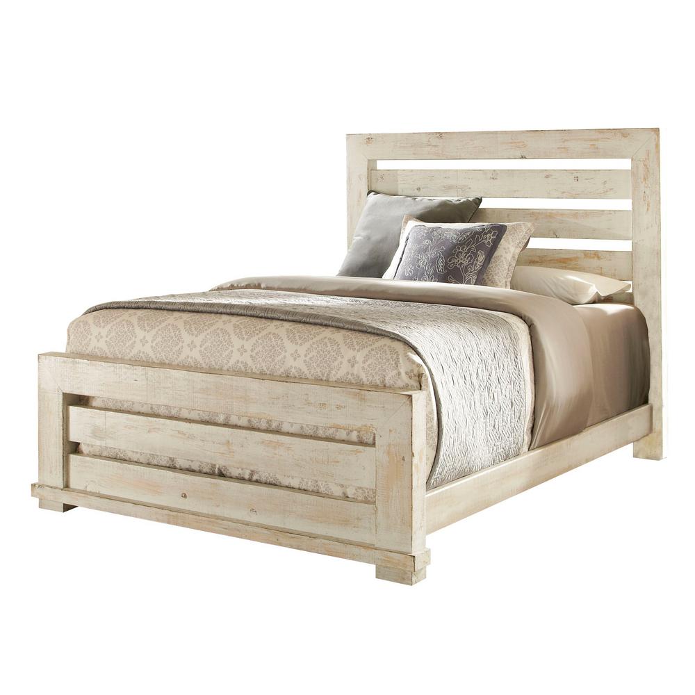 Willow Distressed White King Complete Slat Bed