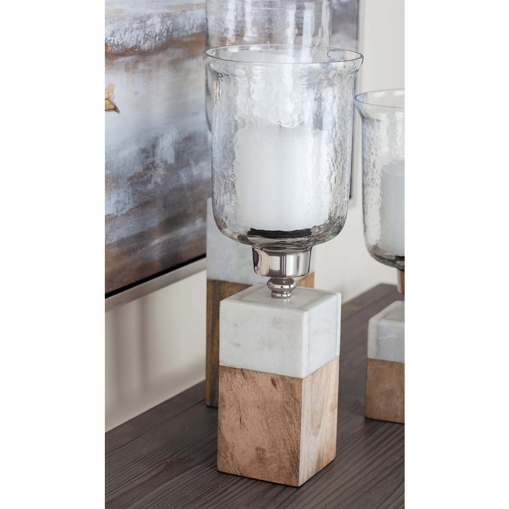 Litton Lane 18 In Wood Marble And Glass Hurricane Candle Holder Wood Marble And Glass Hurricane Candle Holder 42228 The Home Depot