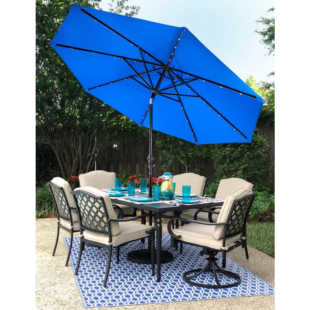 Sun Ray 9 Ft Aluminum Market Solar Lighted 8 Rib Round Patio Umbrella With Olefin Canopy In Royal Blue 841020ole The Home Depot