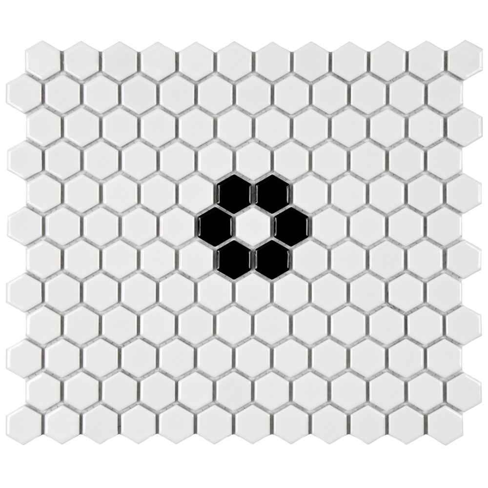 Merola Tile Metro Hex Glossy White With Single Flower 10 1 4 In X Merola Tile Metro Hex Glossy White With Single Flower 10 1 4 In