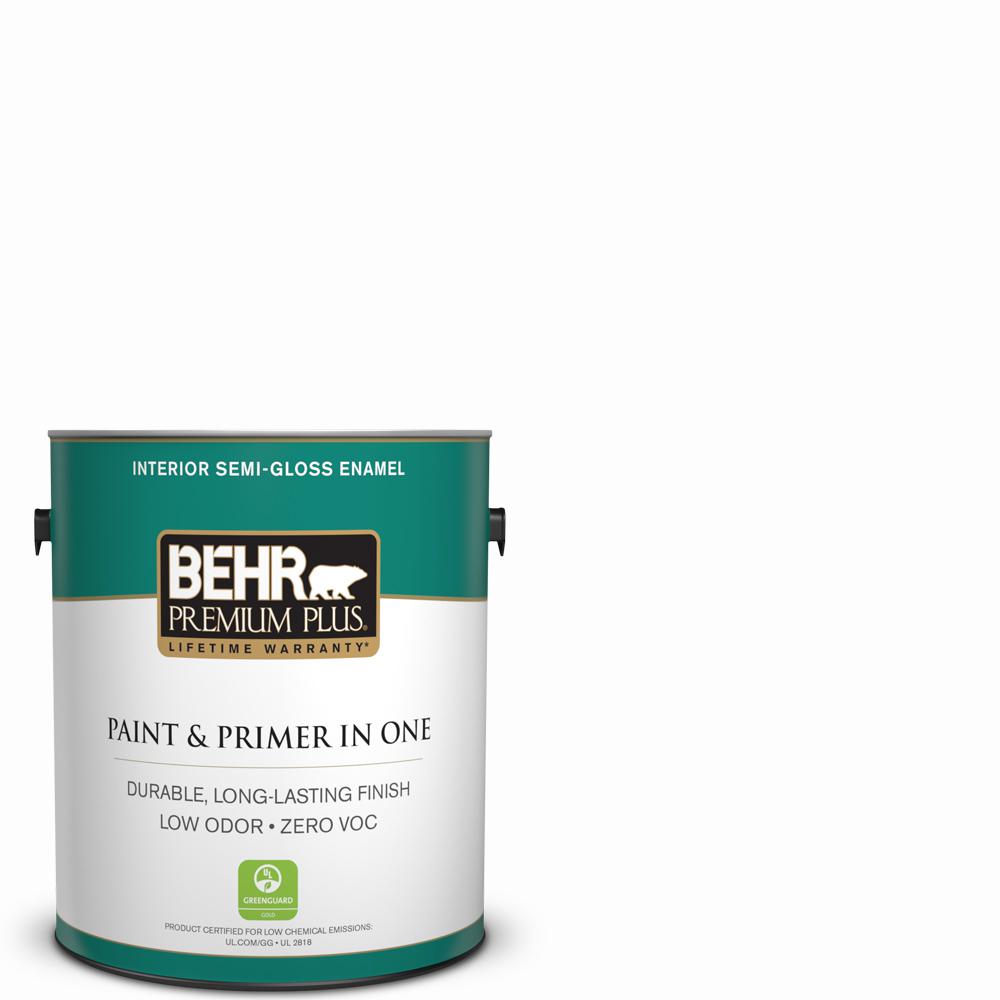Behr Premium Plus 1 Gal Ultra Pure White Semi Gloss Enamel Low Odor Ultra Pure White Semi Gloss Enamel Low Odor Interior Paint And Primer In One
