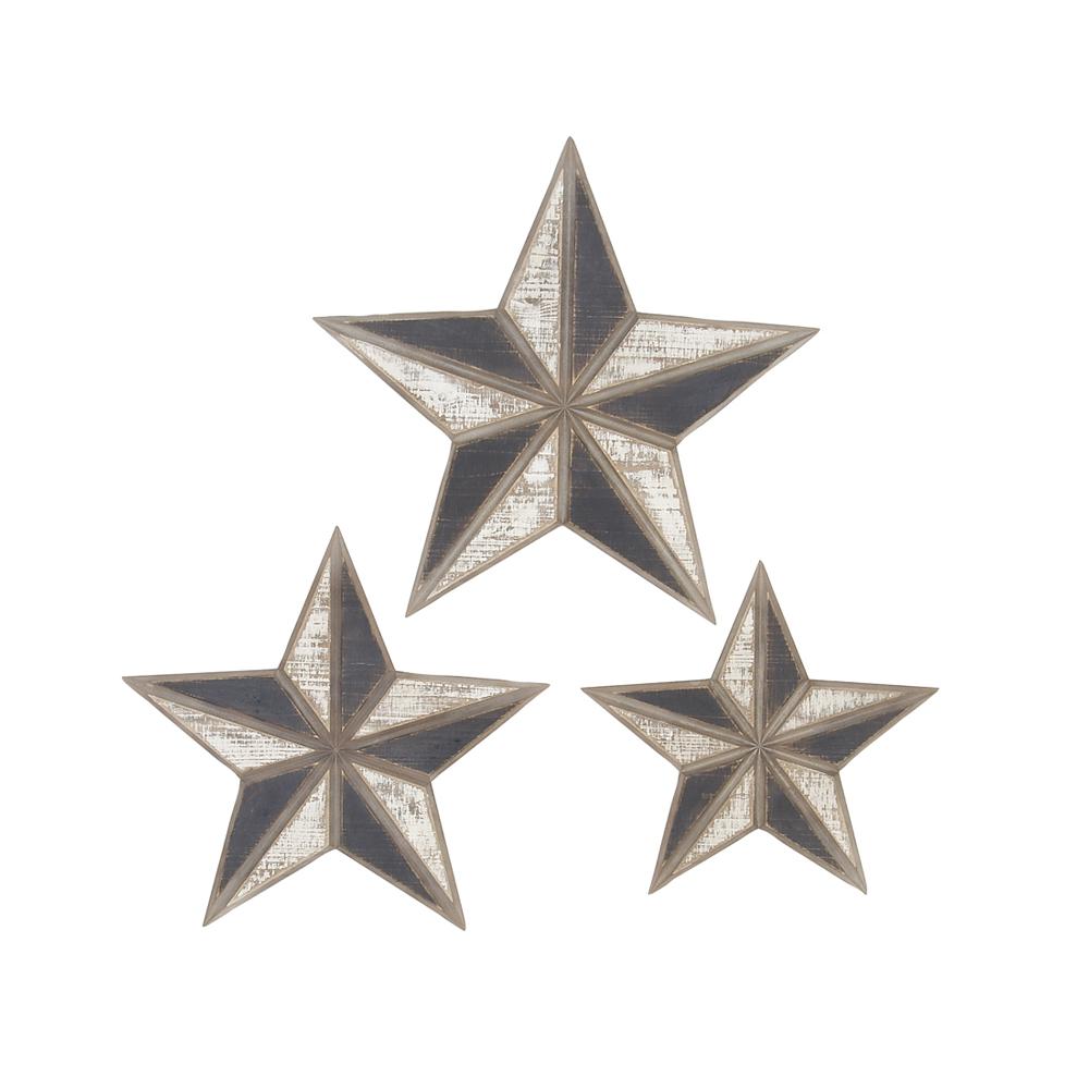 Litton Lane Distressed Black And White Star Wooden Wall Art Set